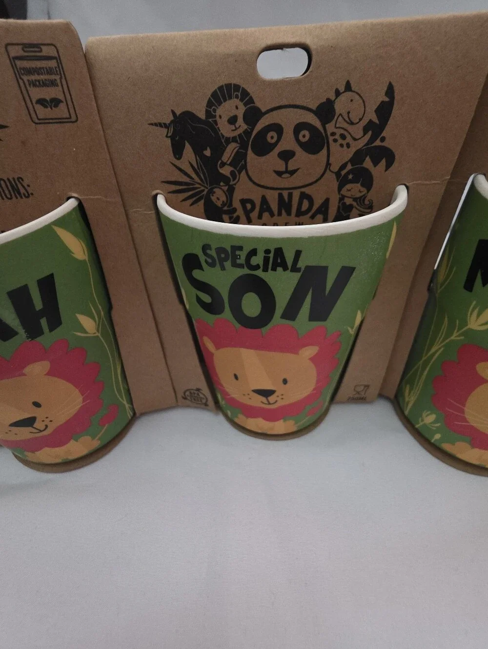 Panda Crew Green Lion Jungle Kids Cup - Personalized Name Options